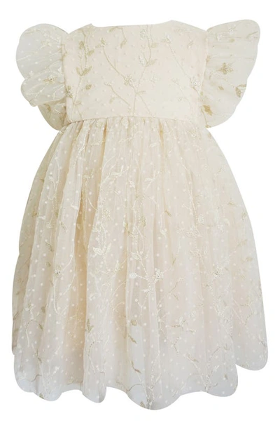 Popatu Kids' Floral Embroidered Tulle Overlay Dress In Ivory