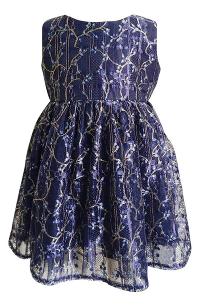 Popatu Kids' Floral Lace Overlay Dress In Blue Multi