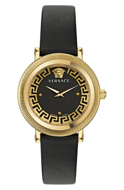 Versace Men's Greca Flourish Ip Yellow Gold & Leather Strap Watch/35mm