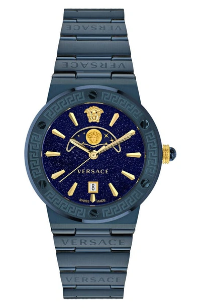 Versace Women's Swiss Greca Logo Blue Ion Plated Stainless Steel Bracelet Watch 38mm