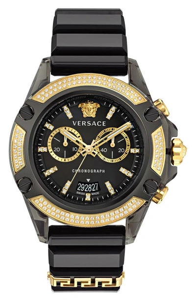 Versace Men's Icon Active Swiss Chronograph Diamond (0.80 Ct. T.w.) Black Silicone Strap Watch 44mm In Transparent Black