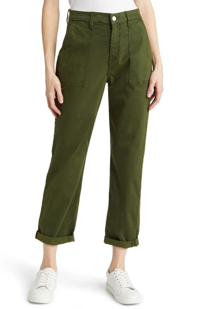 Jen7 By 7 For All Mankind Patch Pocket High Waist Slim Sateen Pants In Olive