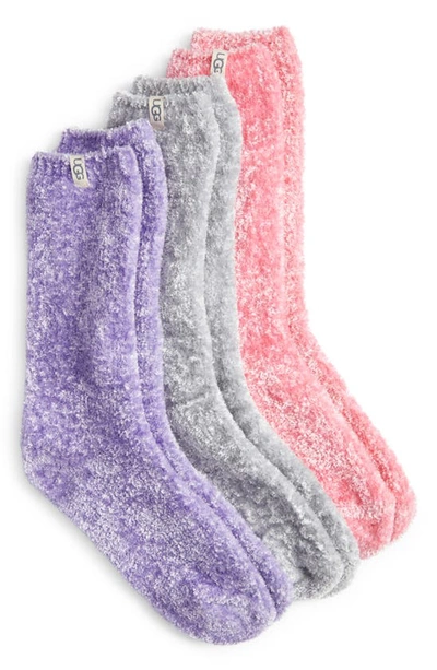 Ugg Leda Assorted 3-pack Sparkle Crew Socks In Pink Meadows/metal Gray
