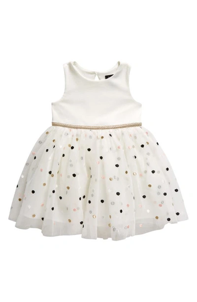 Zunie Babies' Embroidered Ponte & Mesh Party Dress In Ivory/ Multi
