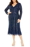 Fabulouss By Mac Duggal Embellished Long Sleeve Midi Cocktail Dress In Midnight