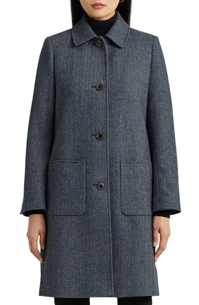 Lauren Ralph Lauren Herringbone Coat In Navy Herringbone