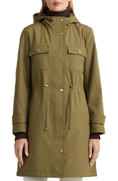 Lauren Ralph Lauren Hooded Water Resistant Rain Anorak In Olive