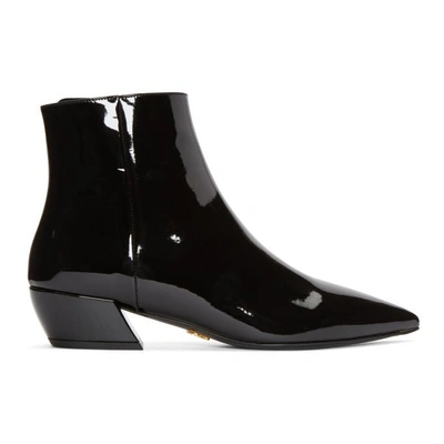 Prada Black Patent Pointed Boots In F0002 Black