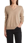 Nordstrom Signature Cashmere V-neck Sweater In Tan Camel Dark Heather