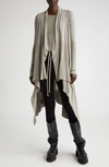 Rick Owens Open Front Long Wool Cardigan In Pearl