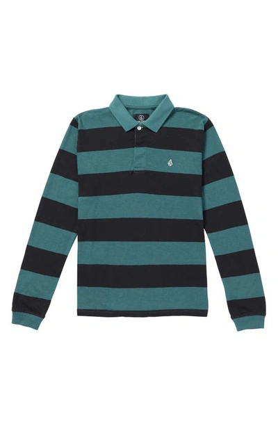 Volcom Kids' Bolders Long Sleeve Stripe Cotton Polo In Service Blue
