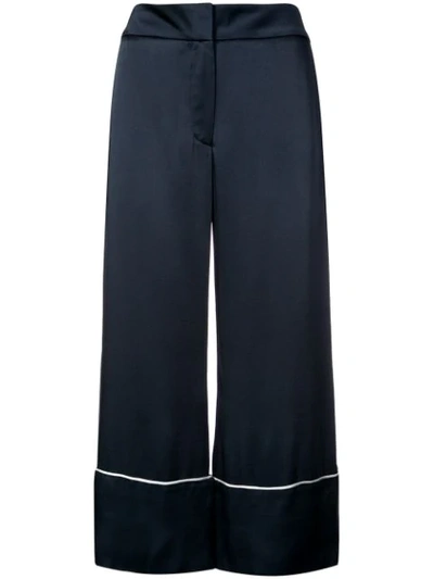 Monse Navy Cropped Wide-leg Satin Trousers