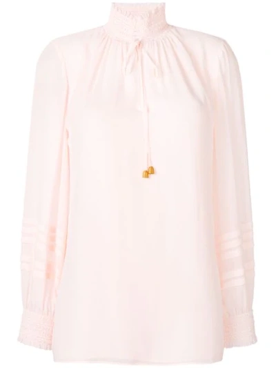 Tory Burch Haley Shirred Silk Blouse In Ballet Pink