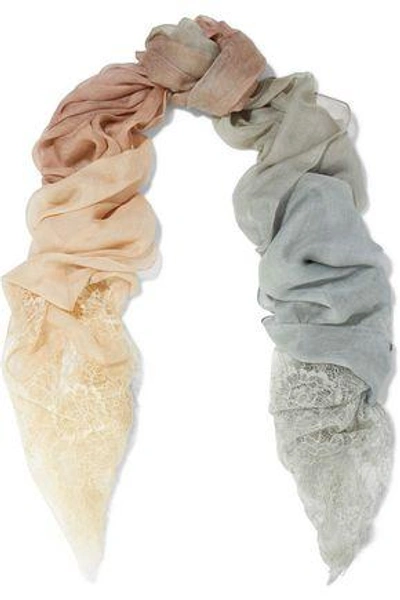 Valentino Woman Chantilly Lace-trimmed Dégradé Modal And Silk-blend Scarf Multicolor