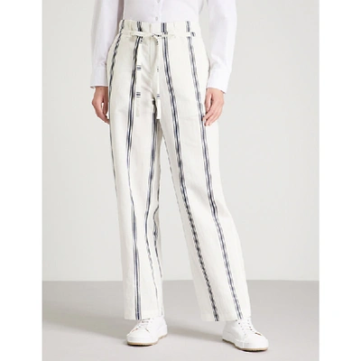 Rag & Bone Oasis High-waist Straight-leg Striped Cotton-linen Pants In Ivory/navy