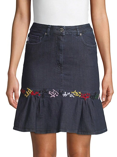 Love Moschino Embroidered Denim Frill Mini Skirt - Blue