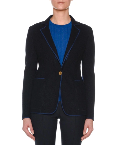 Agnona Notched-lapel One-button Jacket W/ Contrast Trim In Black/blue
