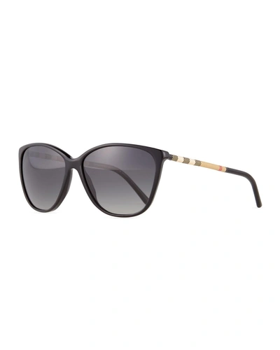 Burberry Polarized Check Square Sunglasses, Black In Black Check