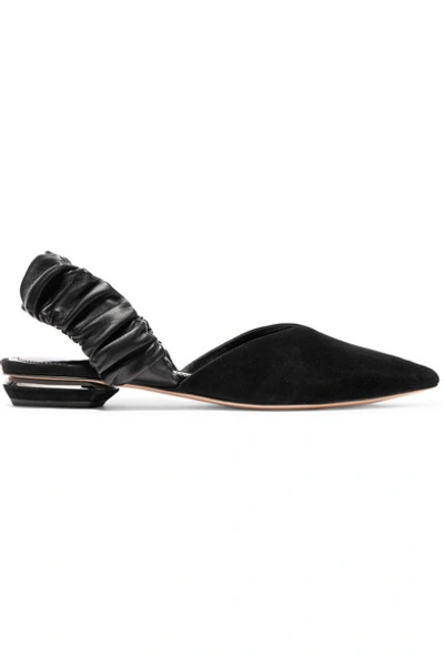 Nicholas Kirkwood Suzi Suede And Ruched Leather Slingback Point-toe Flats In Black