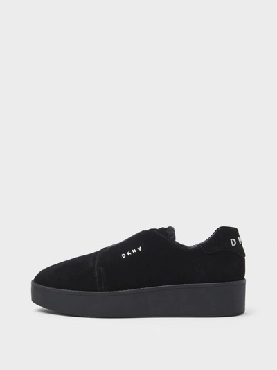 Donna Karan Parker Suede Platform Slip On Sneaker In Black