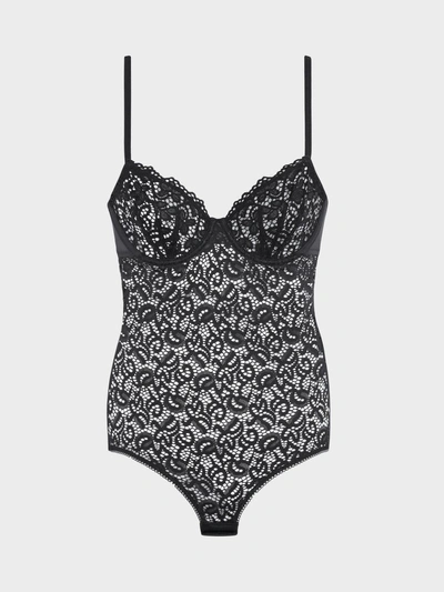 Donna Karan Classic Lace Underwire Bodysuit In Black/cream