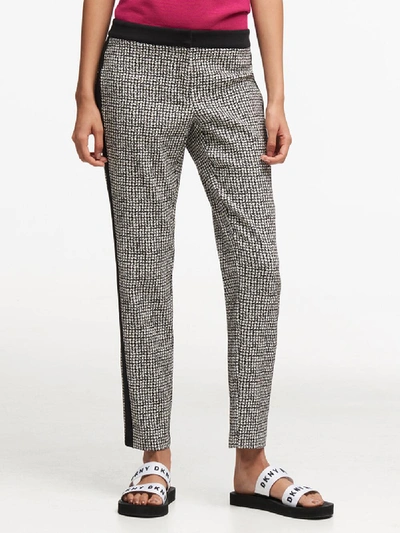 Donna Karan Check Jacquard Pant With Tonal Stripe In Black Ivory