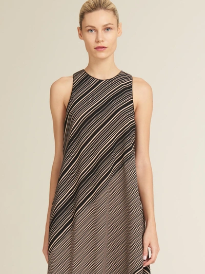 Donna Karan Painted Stripe Asymmetrical Sleeveless Dress In Black