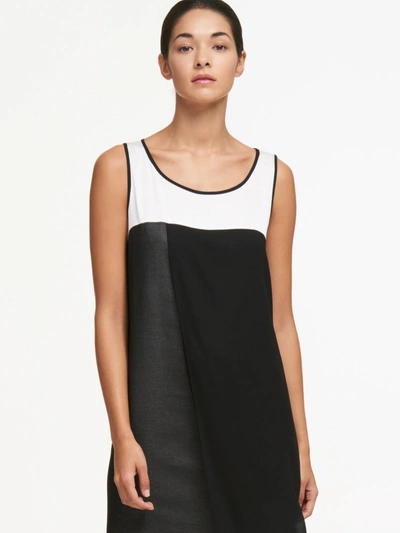 Donna Karan Asymmetrical Sleeveless Dress With Sheer Panel In Black And White