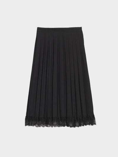 Donna Karan Lace Hem Pleated Skirt In Black