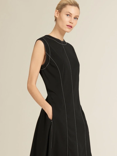 Donna Karan Contrast Stitched Jersey A-line Dress In Black