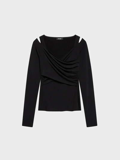 Donna Karan Knit Crossover Top In Black