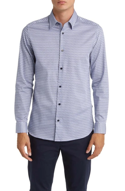Ted Baker Strine Scallop Geo Slim Fit Woven Shirt In Blue