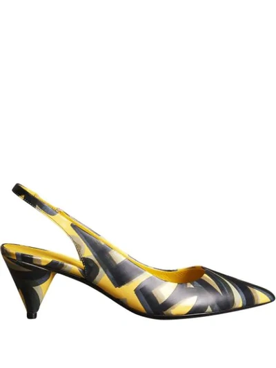 Burberry Graffiti Print Leather Slingback Pumps In Yellow