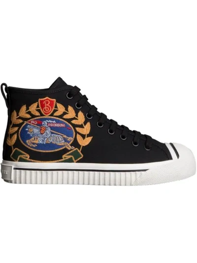 Burberry Embroidered Archive Logo High-top Sneakers In Black