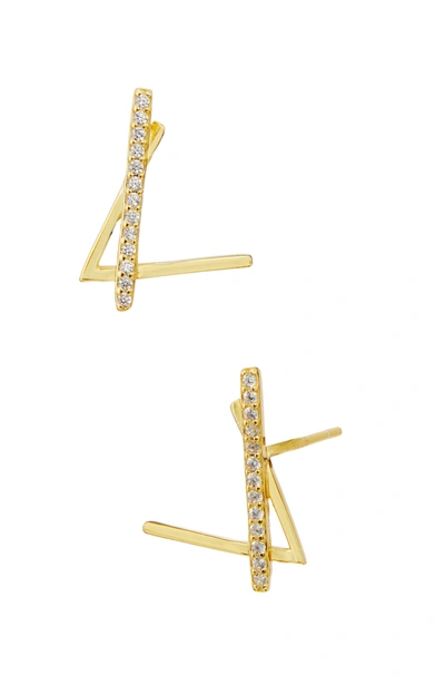 Savvy Cie Jewels 18k Gold Plated Sterling Silver Cubic Zirconia Stud Earrings In Yellow