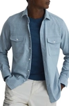 Reiss Chaser - Soft Blue Melange Button-through Twin Pocket Overshirt, S
