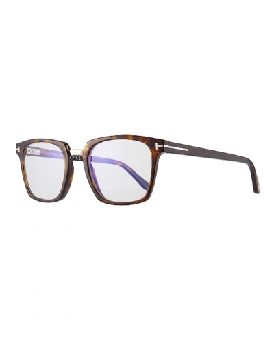 Tom Ford Men's Square Acetate & Metal Glasses, Brown Pattern