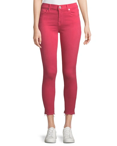 7 For All Mankind The Ankle Skinny Jeans With Released Hem In Hot Pink