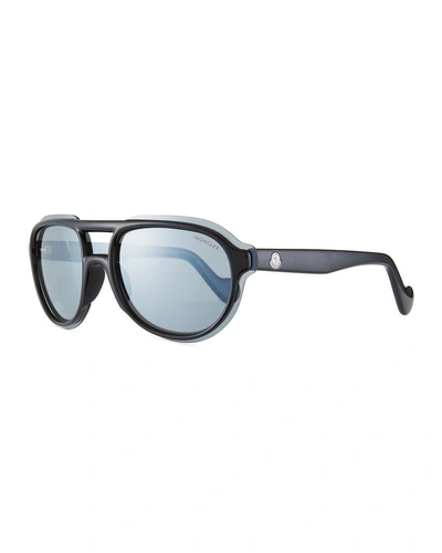 Moncler Men's Shield Aviator Sunglasses, Black/gray