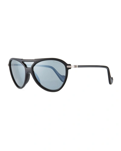 Moncler Men's Aviator Shield Sunglasses, Black/gray