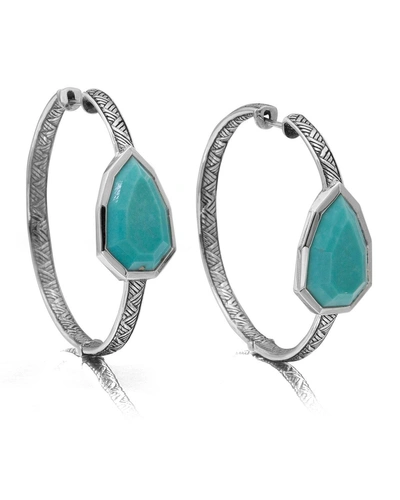 Stephen Dweck Large Silver Turquoise Pear Hoop Earrings