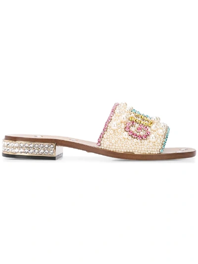 Gucci Lupe 20mm Guccy Jeweled Leather Slide In White