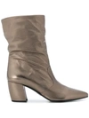 Prada Western Metallic Pointed Booties, Titanio