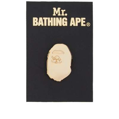 A Bathing Ape Mr. Bathing Ape Ape Head Pin In Gold