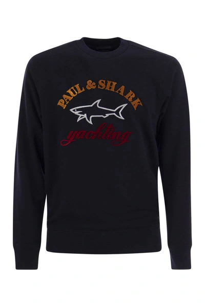 Paul & Shark Cotton Crewneck Sweatshirt With Logo In Navy Blue