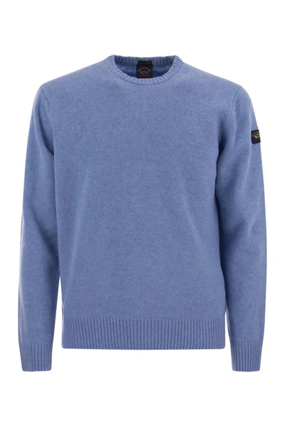 Paul & Shark Wool Crew Neck With Arm Patch In Blue