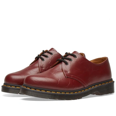 Martens X Bape Emboss Camo 1461 Shoe In Burgundy