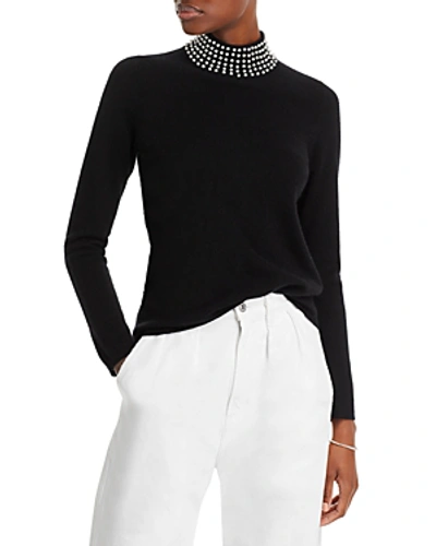C By Bloomingdale's Cashmere Faux Pearl Embellished Mock Neck Cashmere Sweater - 100% Exclusive In Black