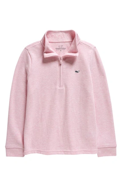 Vineyard Vines Kids' Saltwater Stripe Quarter Zip Sweatshirt In Pink Cloud Solid