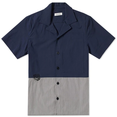 Tim Coppens Cut & Sew Stripe Panel Bowling Shirt In Blue